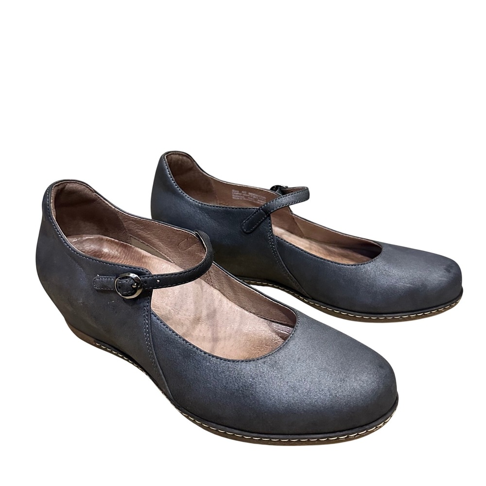 Dansko Mary Jane Wedge Shoes Gray Leather Buckle Strap Sz 40 Minimum Chic Travel